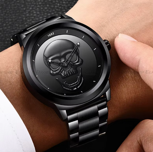 3D skull engraved dial watch