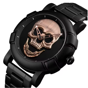 3D skull engraved dial watch