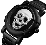 3D skull engraved dial watch