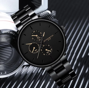 Matte Black Three Eyes Rose Needle Quartz Watch