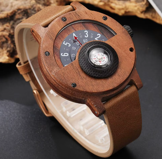 Men’s Creative Wooden Dial Watch with Compass