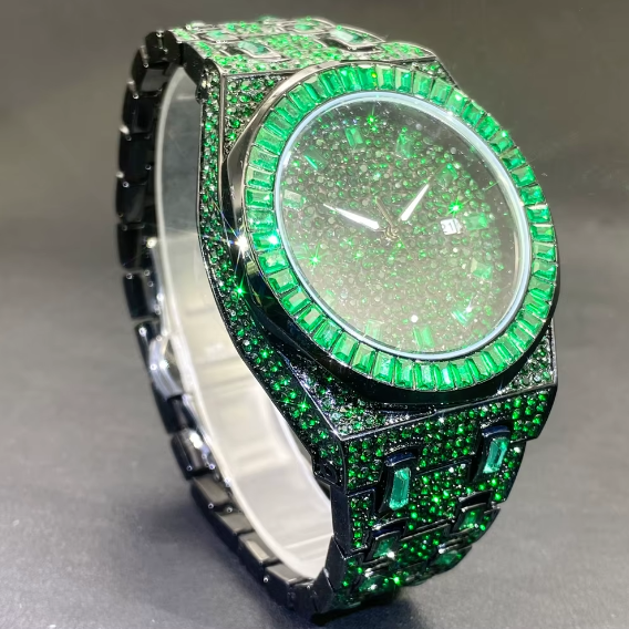 Iced Out Rhinestone Engraved Waterproof Watch