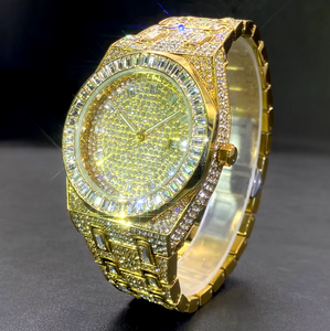 Iced Out Rhinestone Engraved Waterproof Watch