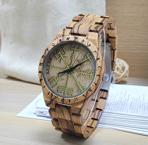 Men's Wooden Wrist Watches Viking Symbol Element Watch