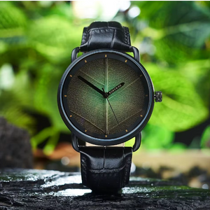 Real Leaf Dial Fashion Wristwatch Genuine Leather Strap