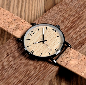 Wood Grain Dial Quartz Watch with Soft Cork Band for Men