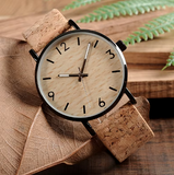 Wood Grain Dial Quartz Watch with Soft Cork Band for Men