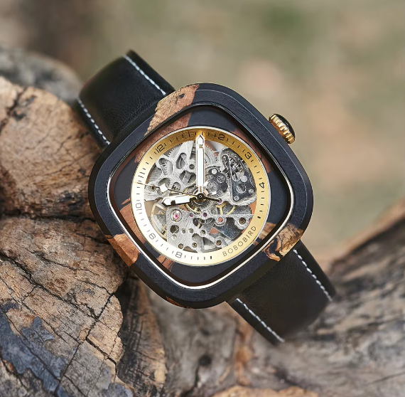 Automatic Mechanical Leather Straps Resin case Watch For Men