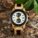 Men's Wooden Quartz Multifunctional Dials Wristwatch