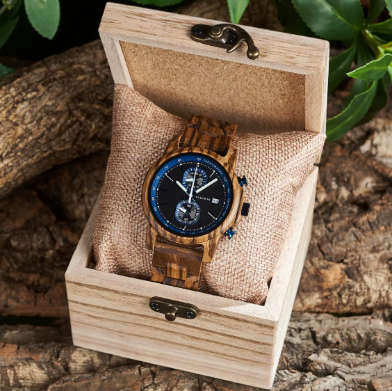 Men's Wooden Quartz Multifunctional Dials Wristwatch