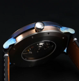 Men Titanium Bronze Moonscape Dial Mechanical Wristwatch