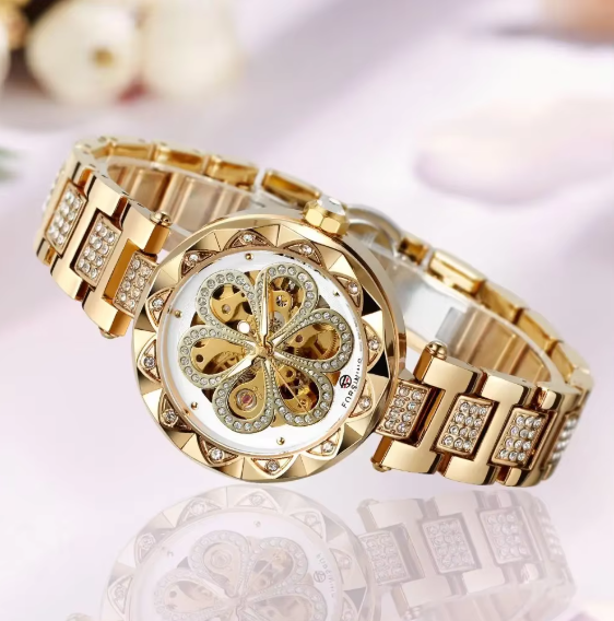 Automatic Mechanical Watch Carved Hollowed Out Design Stainless Steel