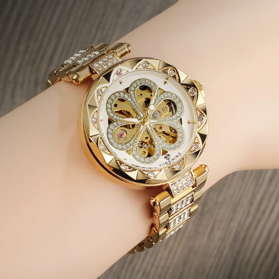 Automatic Mechanical Watch Carved Hollowed Out Design Stainless Steel