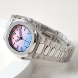 Pink Blue Automatic Mechanical Nautilus Waterproof Steel Strap WristWatch