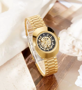 Golden Tungsten steel Elegant Waterproof Mechanical watch