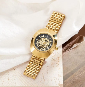 Golden Tungsten steel Elegant Waterproof Mechanical watch