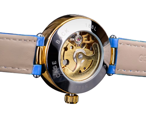 Automatic Fashion Golden Case Skeleton Wrist Watch