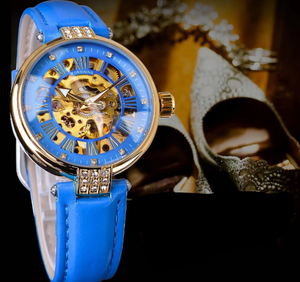 Automatic Fashion Golden Case Skeleton Wrist Watch