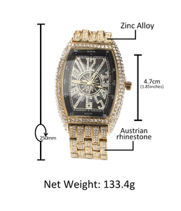 Rectangle Waterproof Full Iced Rhinestone Quartz Automatic Mens WristWatch