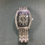 Rectangle Waterproof Full Iced Rhinestone Quartz Automatic Mens WristWatch