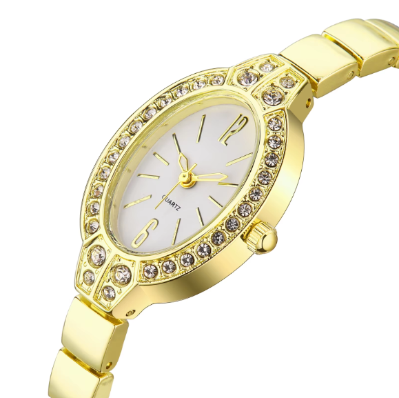 Women Alloy Strap Quartz 3ATM Waterproof Oval Dial Watch