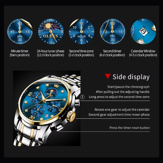 Original Chronograph Quartz Waterproof Luminous Automatic date Watch For Men