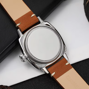 Quartz Stainless Steel Square Case Domed Sapphire Retro Wristwatch