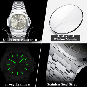 High Fashion Square Waterproof Luminous Date Week Men Watch