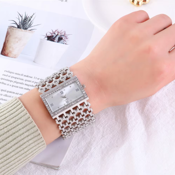 Fashion Light Big Square Rhinestone Quartz Watches