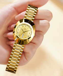 Women Golden Tungsten Elegant Waterproof Calendar Wristwatches