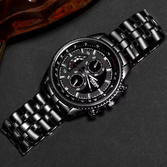 Black Stainless Steel Men Sports Relogio Masculino Watch