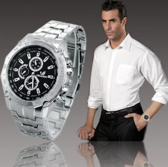 Men Stainless Steel Quartz Detailed Dress Watch