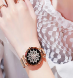 Flowers Mesh Band Quartz Magnet Watch