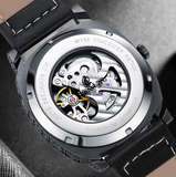 Luminous Skull Shape Dial Automatic Mechanical Leather Wristwatch