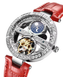 Sun And Moon Waterproof Ladies Skeleton Tourbillon Wristwatch